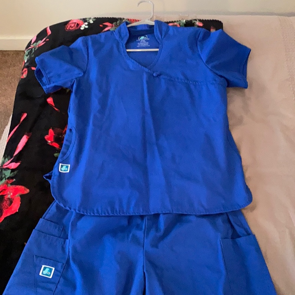 Nursing scrubs, royal blue. Like new. Worn a few times. Side pockets on pants.